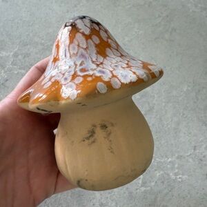 Handcrafted Ceramic glazed Mushroom top home Decor - Orange and Cream tan